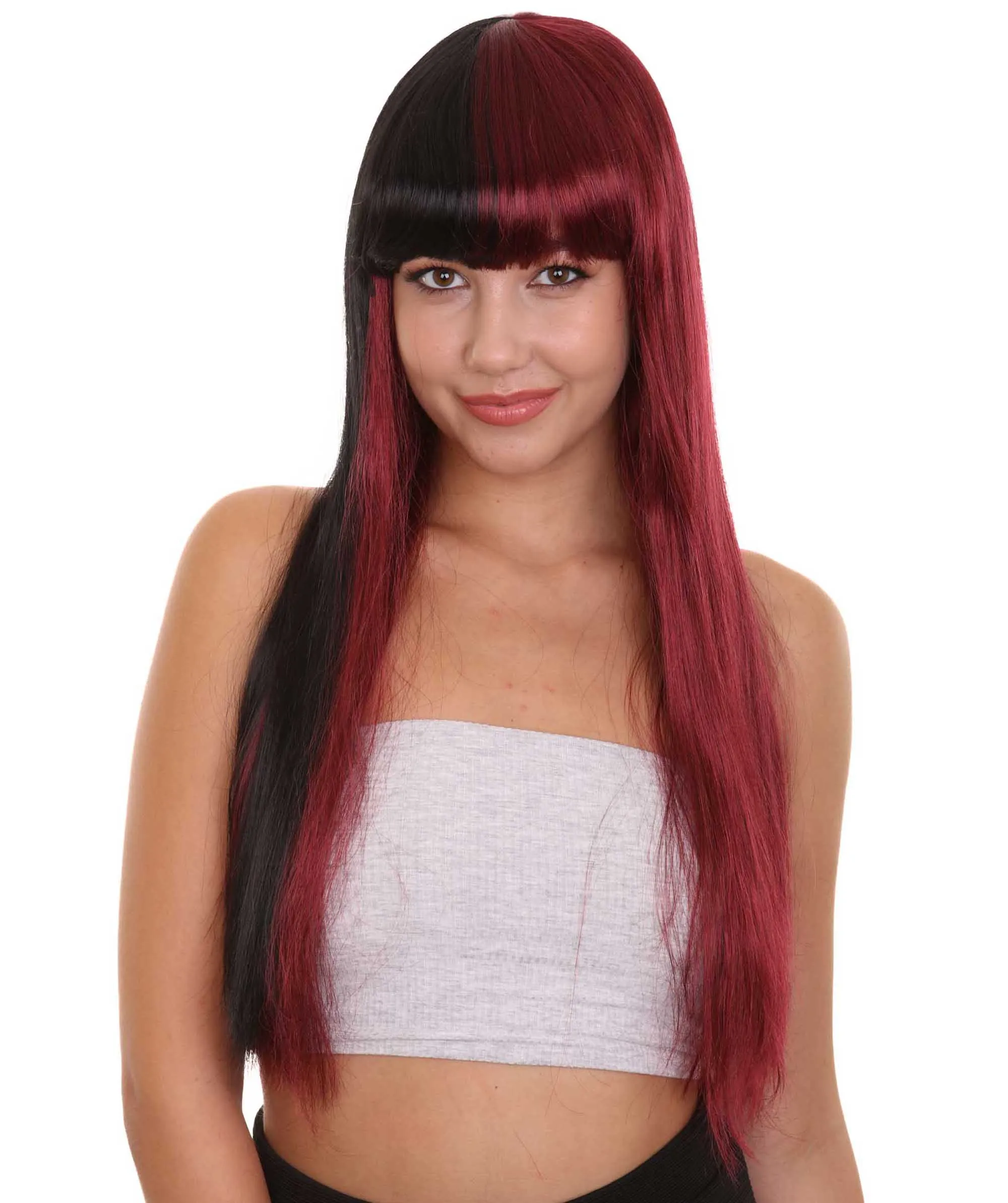 Long Black and Red Womens Wig | Movie Character Cosplay Halloween Wig | Premium Breathable Capless Cap