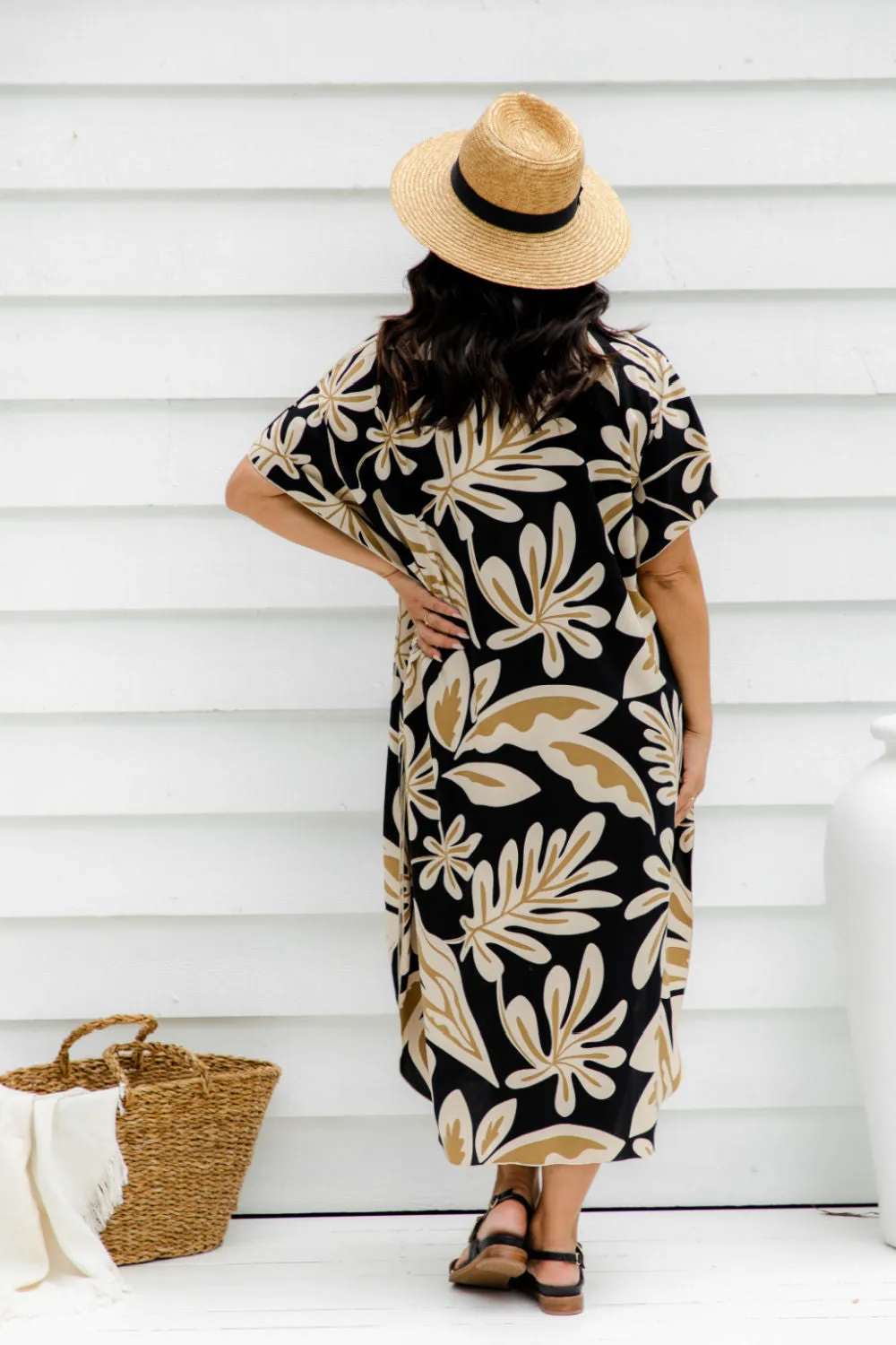 Long Kaftan Dress - Latte Leaves