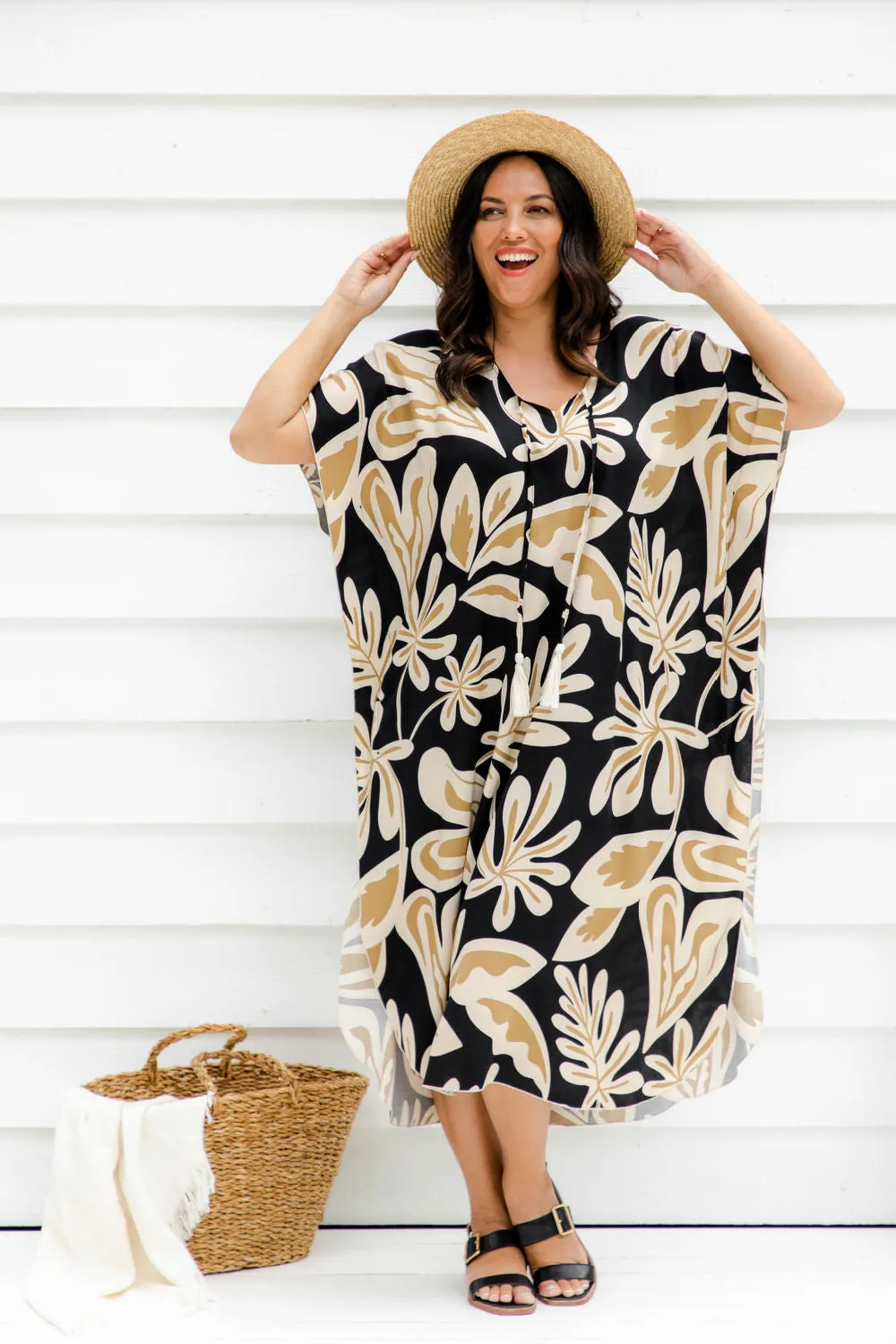 Long Kaftan Dress - Latte Leaves