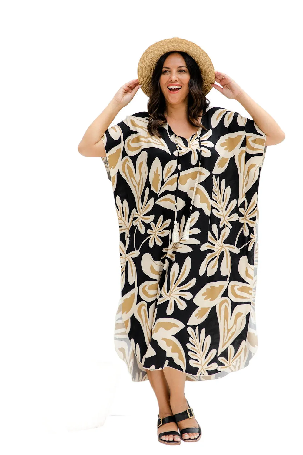 Long Kaftan Dress - Latte Leaves
