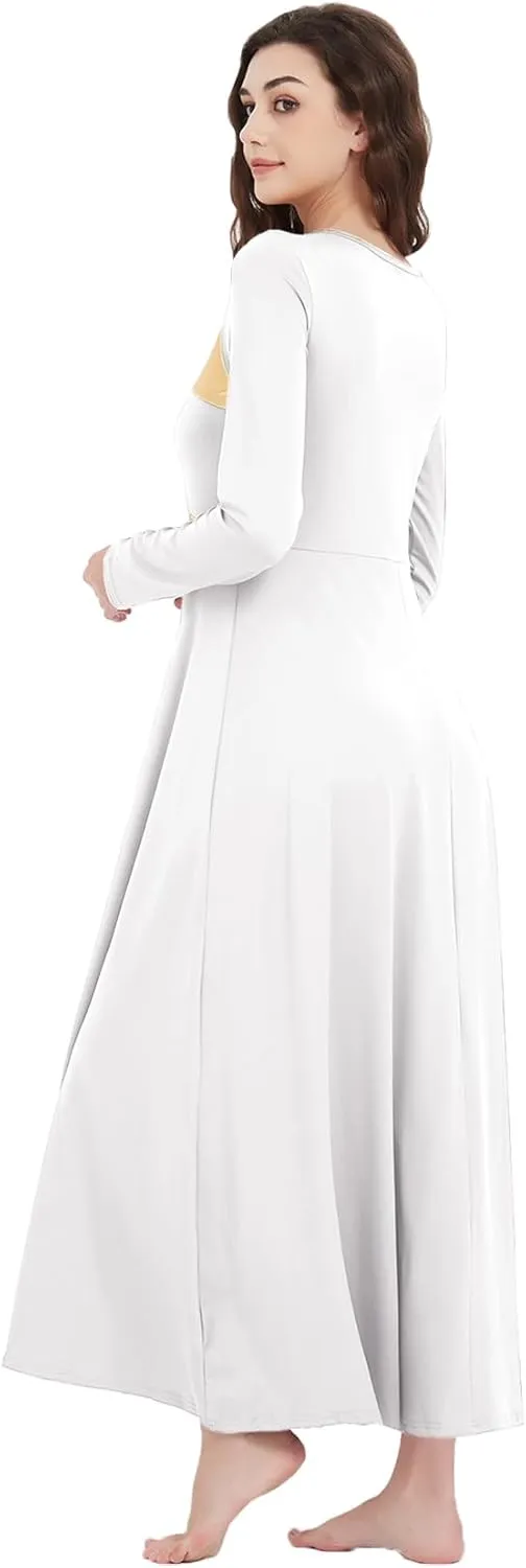 Long Sleeve Praise Dance Dress for Women Metallic Liturgical Worship Dance Costumes Lyrical Costume Church Robe
