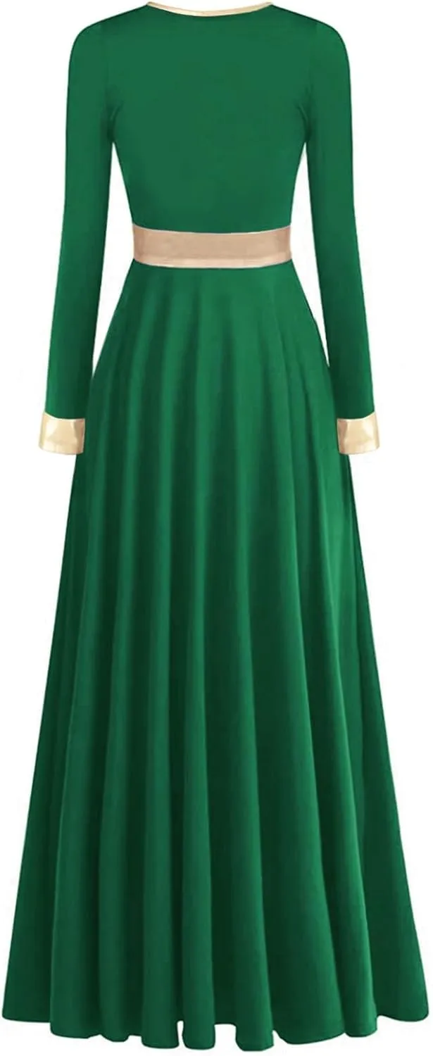 Long Sleeve Praise Dance Dress for Women Metallic Liturgical Worship Dance Costumes Lyrical Costume Church Robe