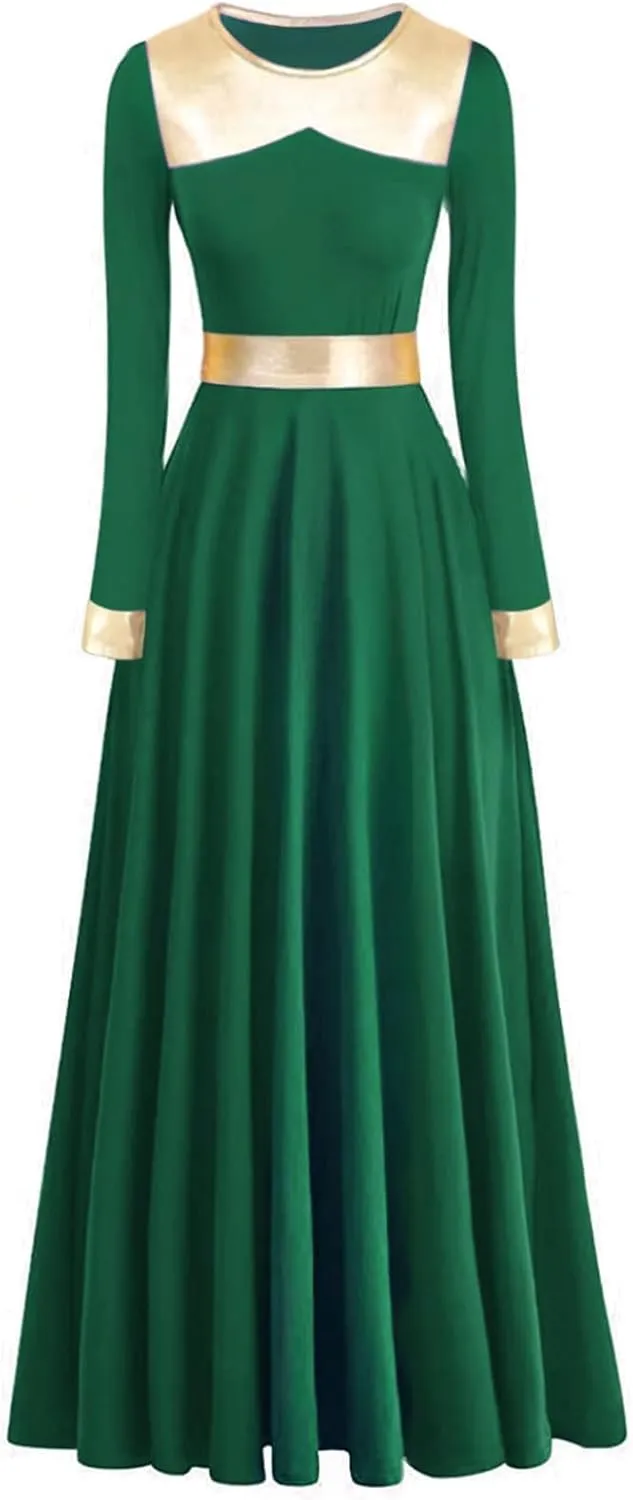 Long Sleeve Praise Dance Dress for Women Metallic Liturgical Worship Dance Costumes Lyrical Costume Church Robe