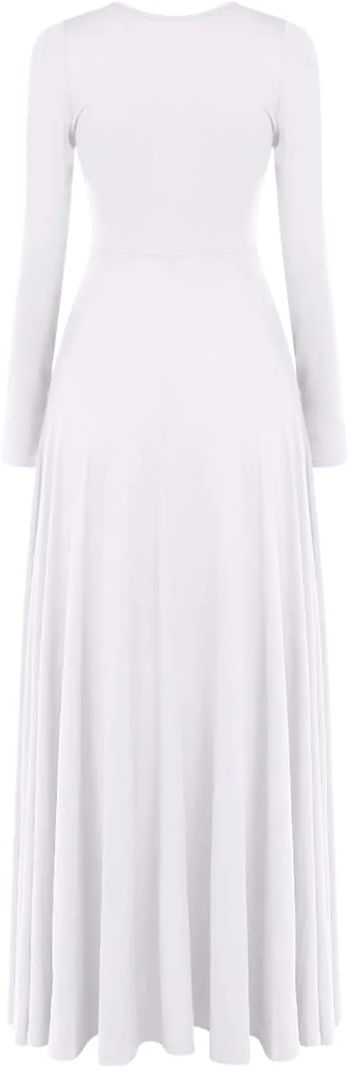 Long Sleeve Praise Dance Dress for Women Metallic Liturgical Worship Dance Costumes Lyrical Costume Church Robe