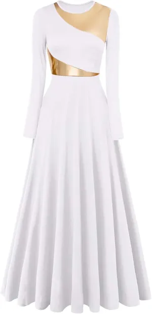 Long Sleeve Praise Dance Dress for Women Metallic Liturgical Worship Dance Costumes Lyrical Costume Church Robe