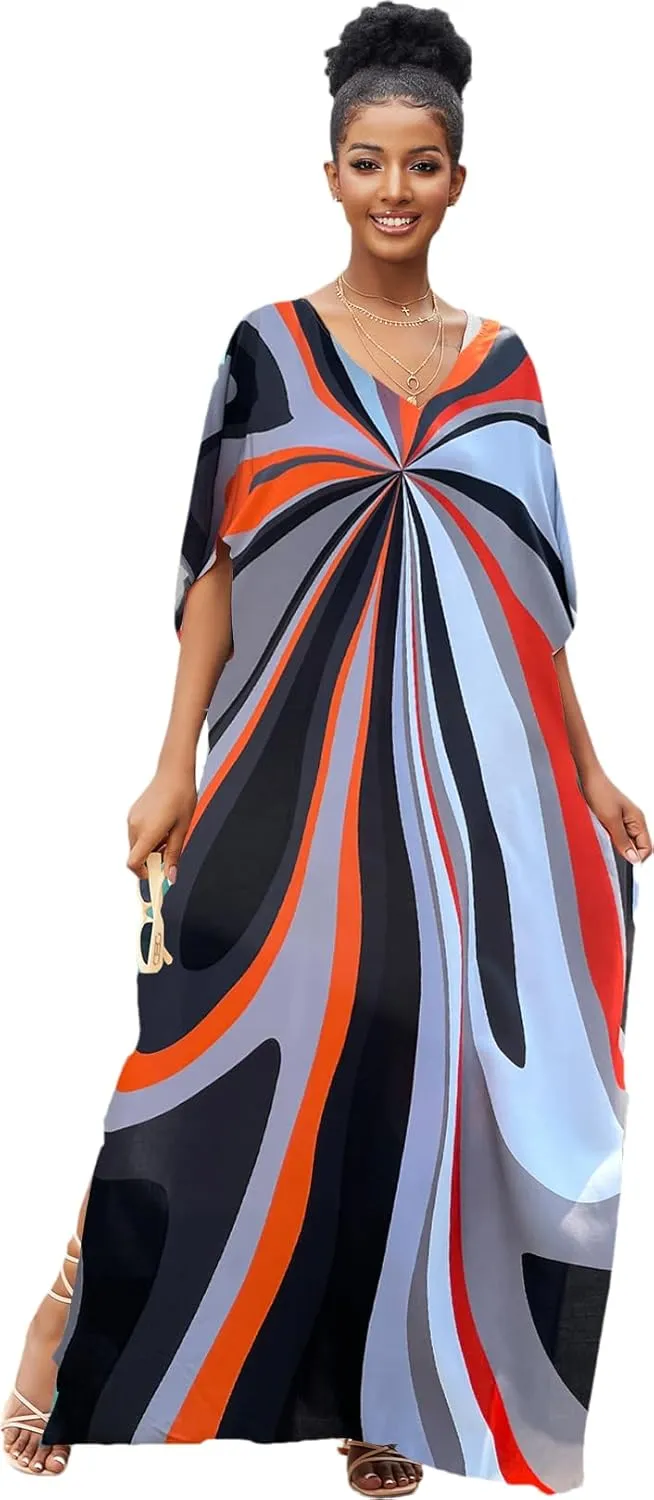 LOUSEA women's swimsuit cover up Batwing sleeve green beach long dress loose caftans for women bathing suit cover up dress