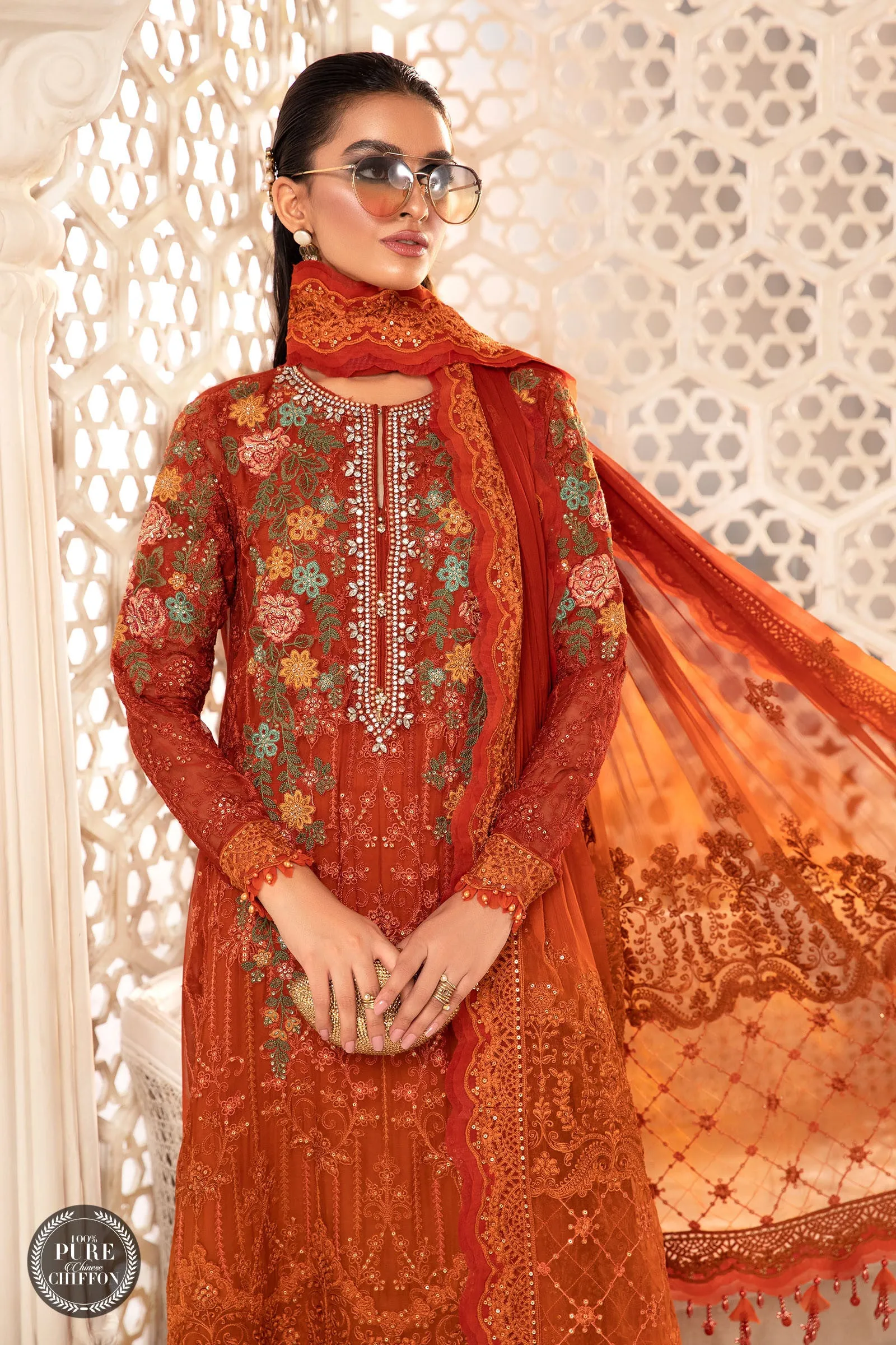 MARIA.B Luxury Chiffon Collection – MPC-22-205-Burnt Orange and Rust