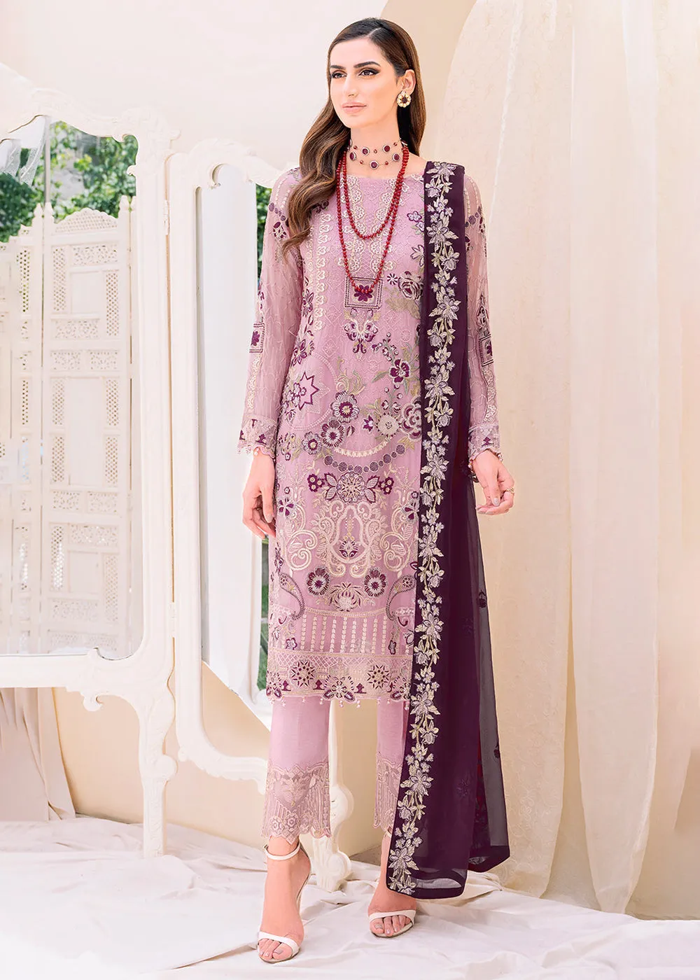 Mauve Embroidered Suit - Ramsha Chiffon Vol 23 - #F-2312