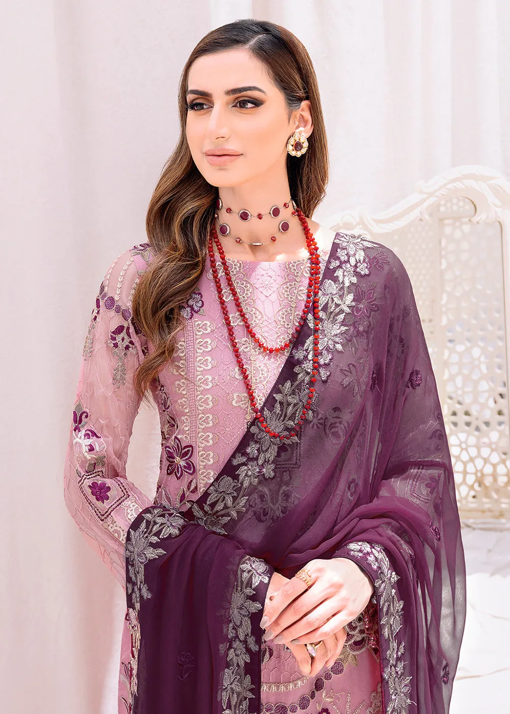 Mauve Embroidered Suit - Ramsha Chiffon Vol 23 - #F-2312