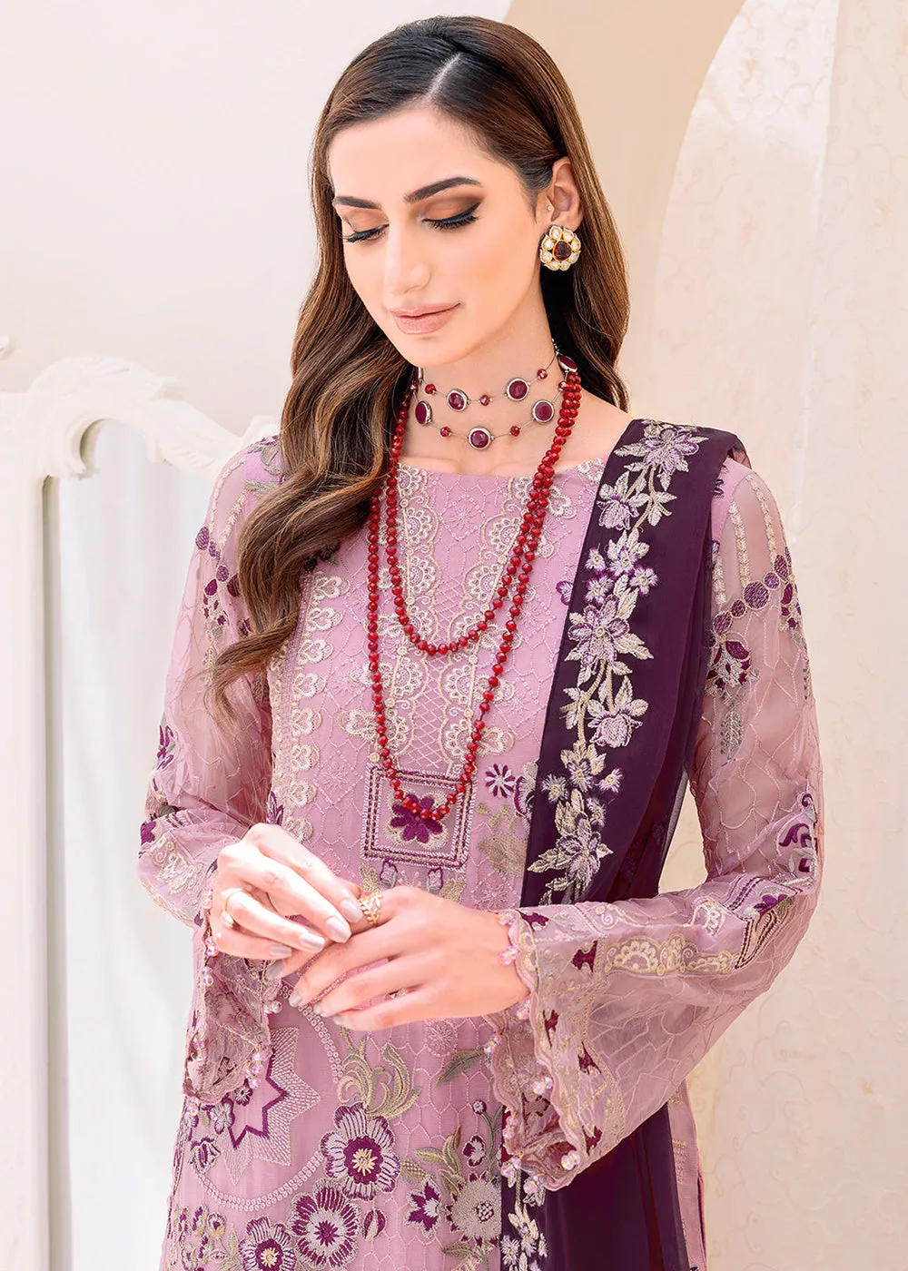Mauve Embroidered Suit - Ramsha Chiffon Vol 23 - #F-2312