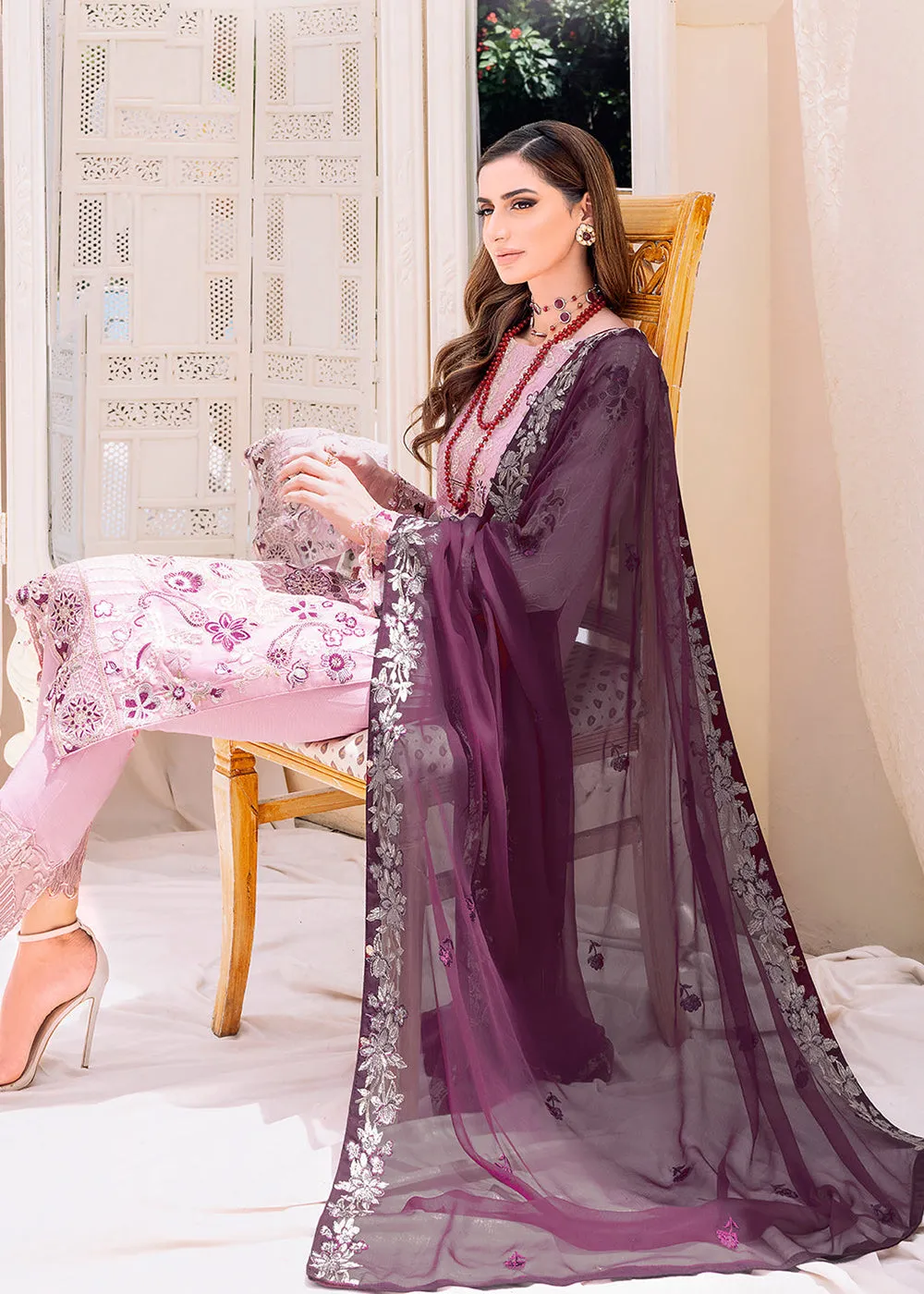 Mauve Embroidered Suit - Ramsha Chiffon Vol 23 - #F-2312