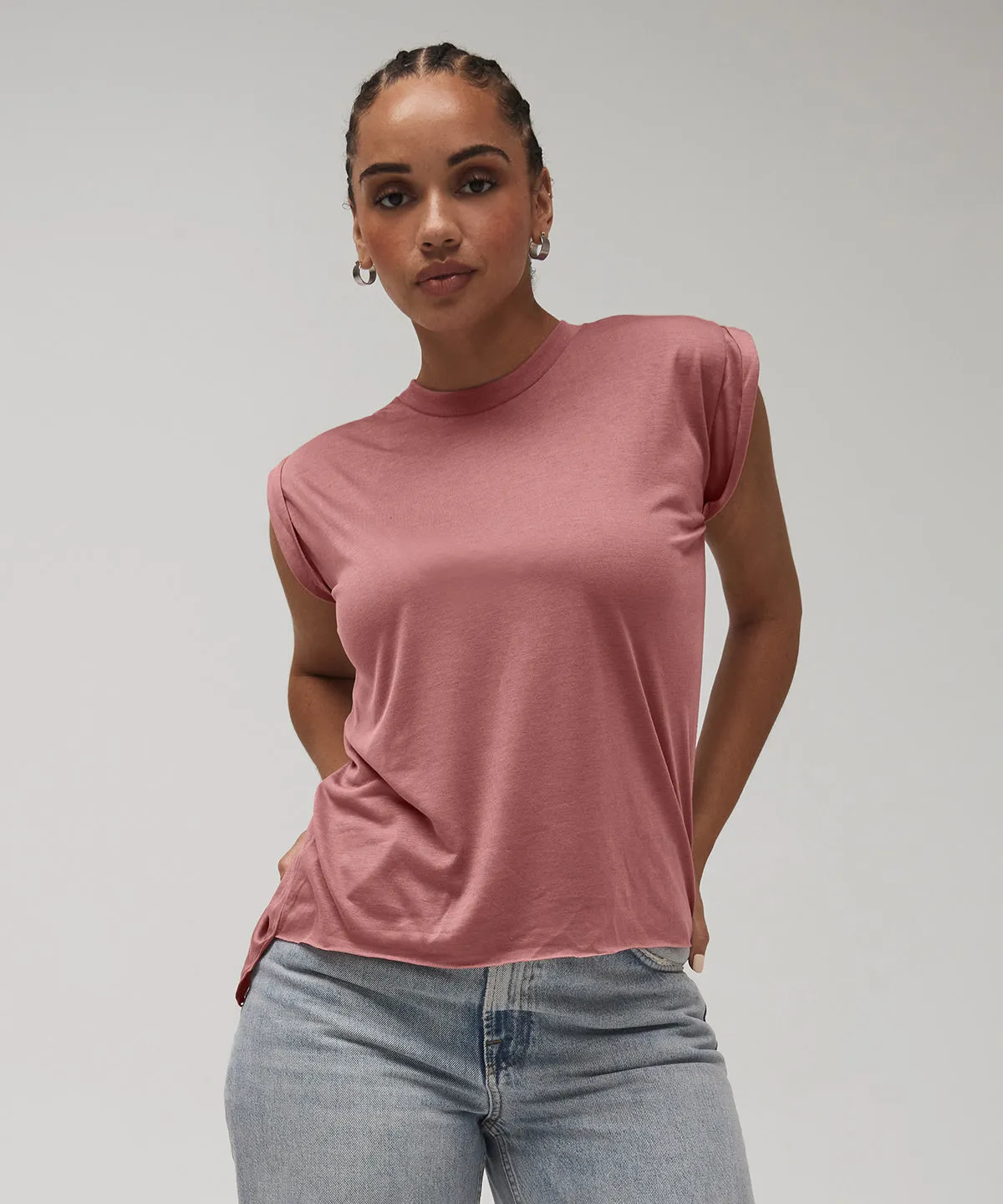 Mauve - Women's flowy muscle tee with rolled cuff