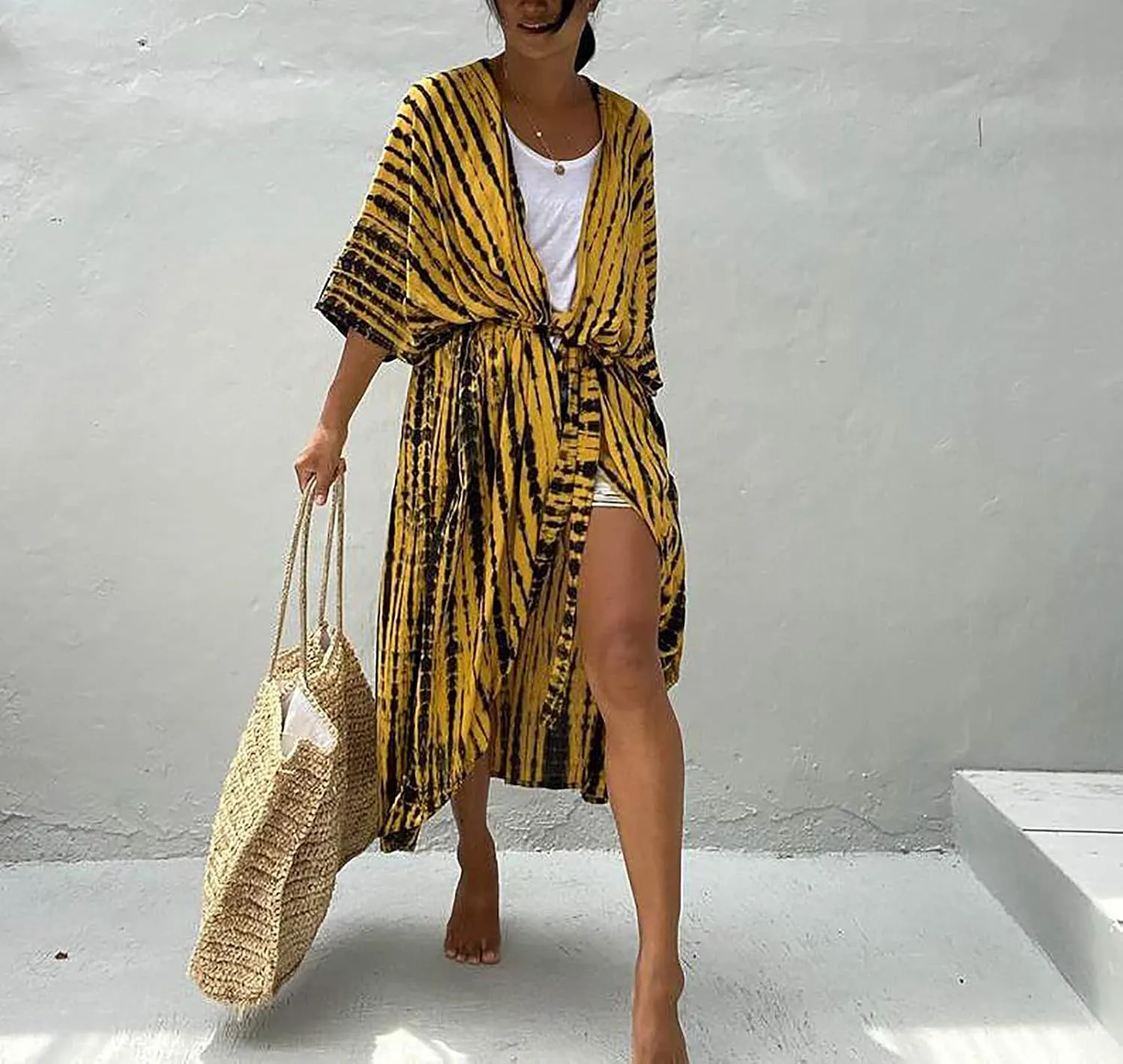 MEILING Women's Bikini Bathing Suit Cover Up Swimwear Open Front Kimono Jacket Cardigan Long Robe Dress