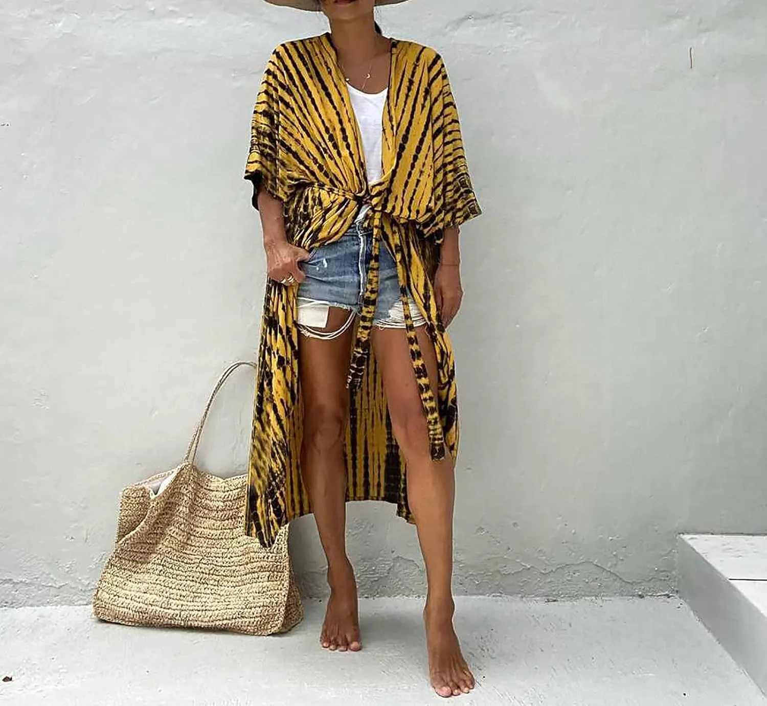 MEILING Women's Bikini Bathing Suit Cover Up Swimwear Open Front Kimono Jacket Cardigan Long Robe Dress
