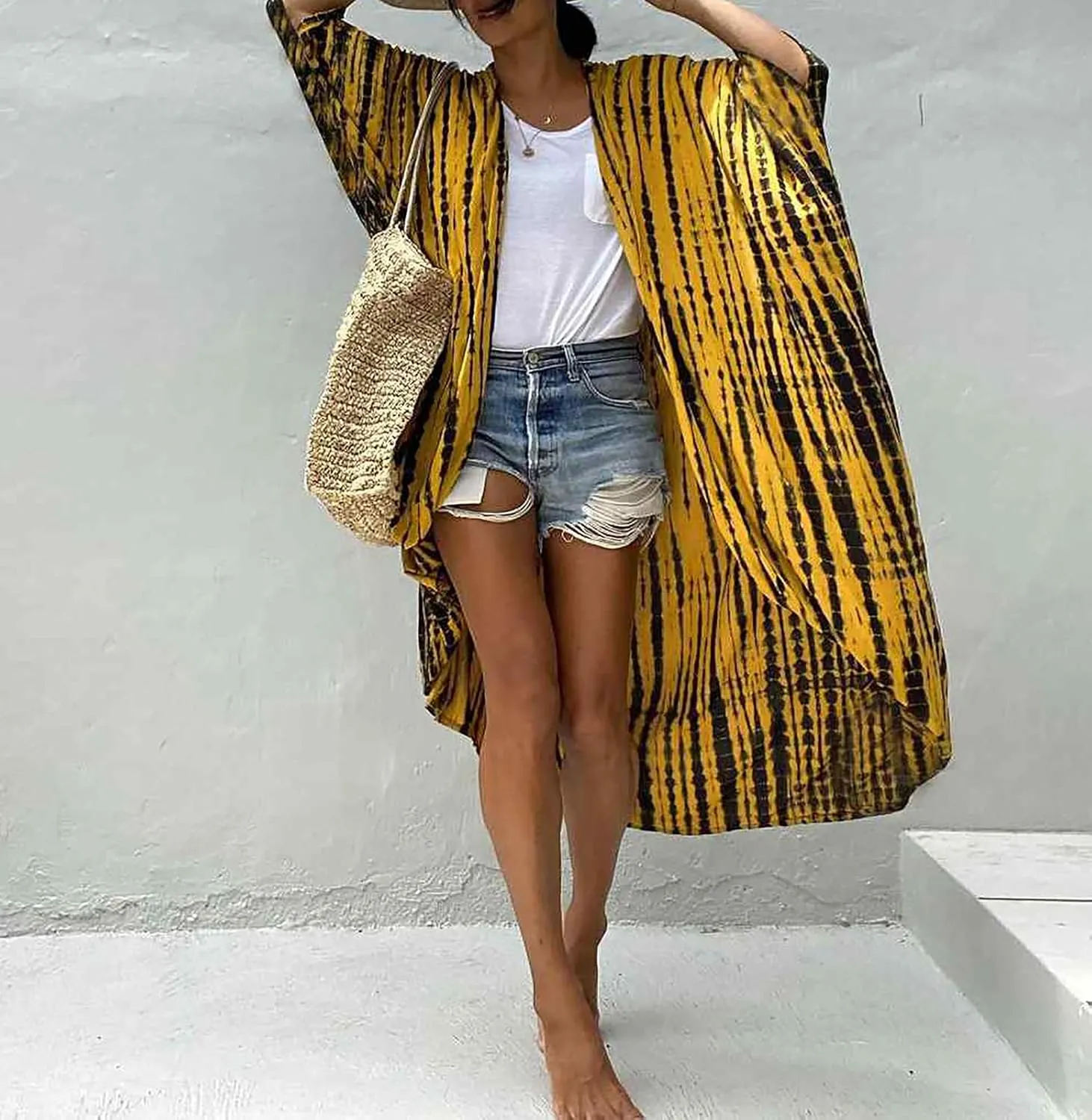 MEILING Women's Bikini Bathing Suit Cover Up Swimwear Open Front Kimono Jacket Cardigan Long Robe Dress