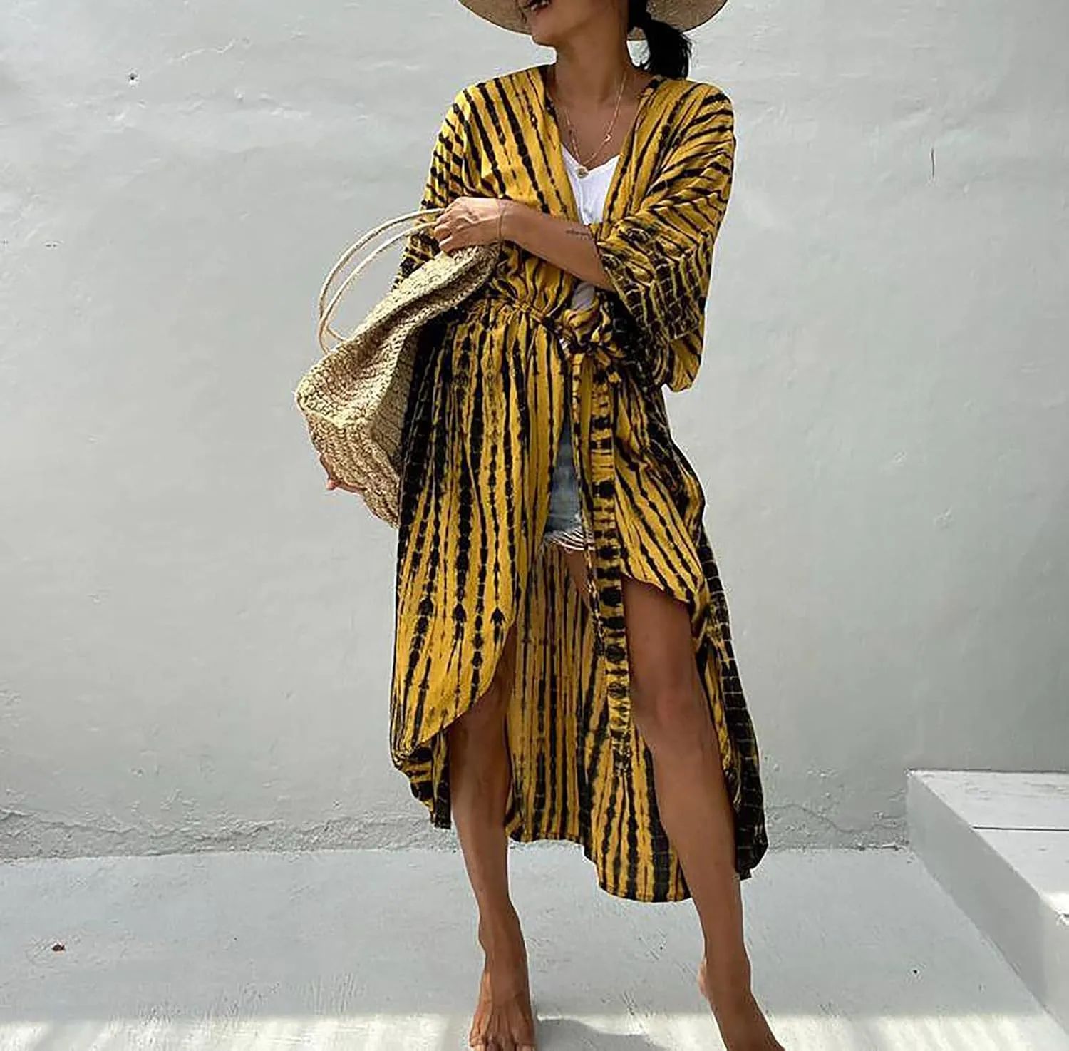 MEILING Women's Bikini Bathing Suit Cover Up Swimwear Open Front Kimono Jacket Cardigan Long Robe Dress