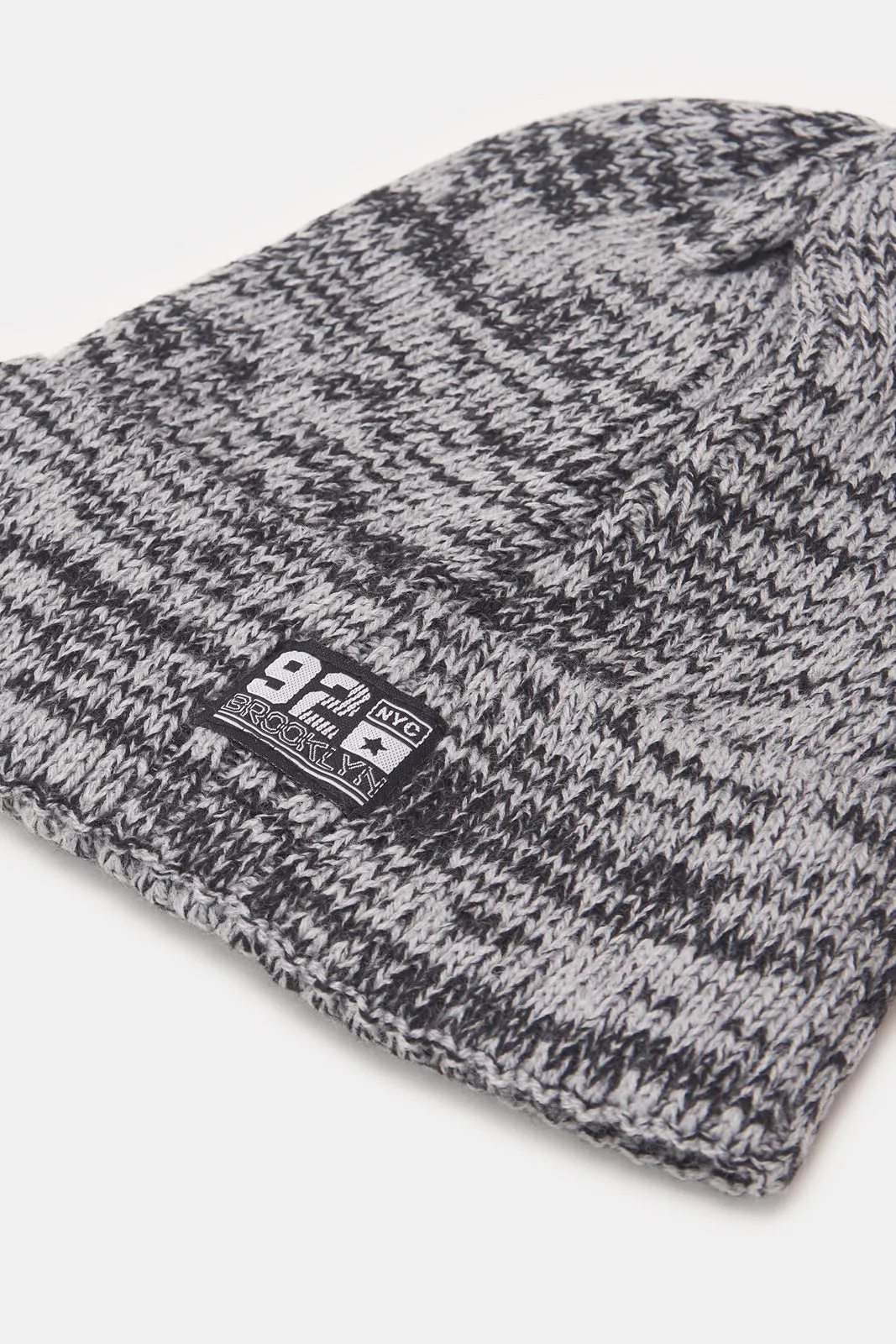 Men Grey Printed Knitted Cap