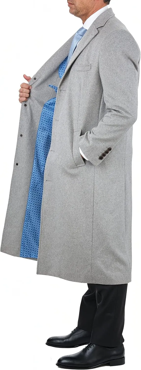 Men's Wool Cashmere Single Breasted Full Length Overcoat Top Coat