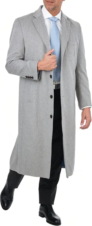 Men's Wool Cashmere Single Breasted Full Length Overcoat Top Coat
