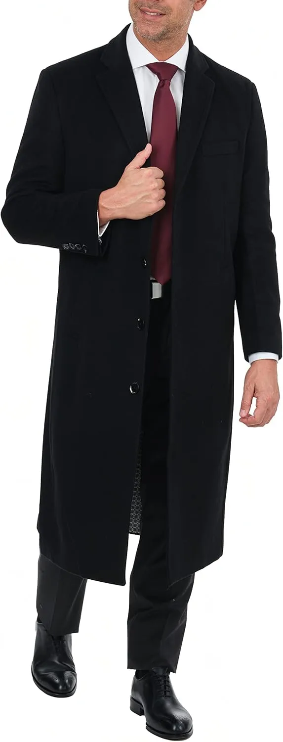 Men's Wool Cashmere Single Breasted Full Length Overcoat Top Coat