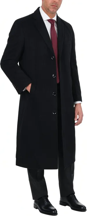 Men's Wool Cashmere Single Breasted Full Length Overcoat Top Coat