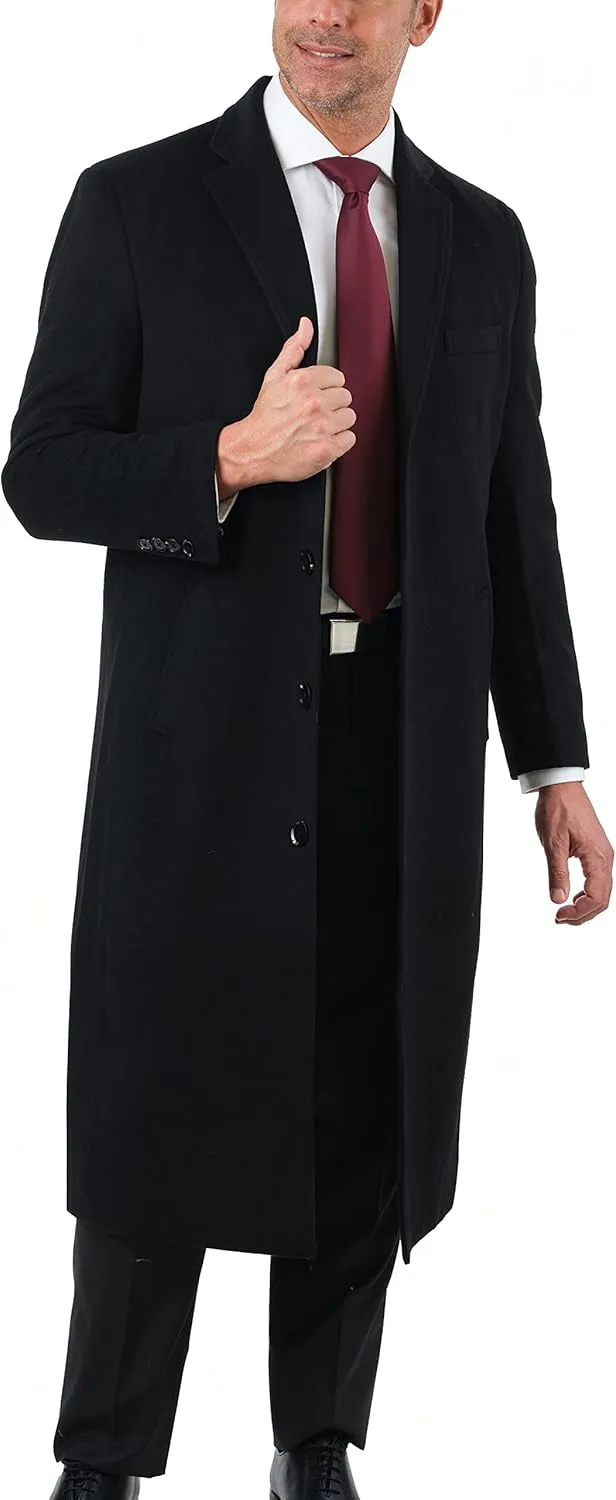 Men's Wool Cashmere Single Breasted Full Length Overcoat Top Coat