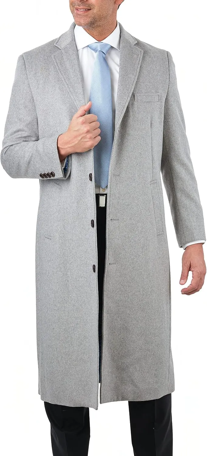 Men's Wool Cashmere Single Breasted Full Length Overcoat Top Coat