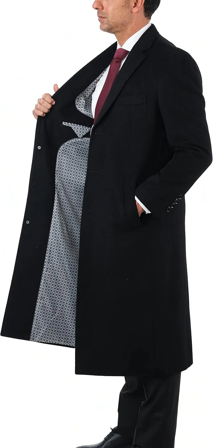Men's Wool Cashmere Single Breasted Full Length Overcoat Top Coat