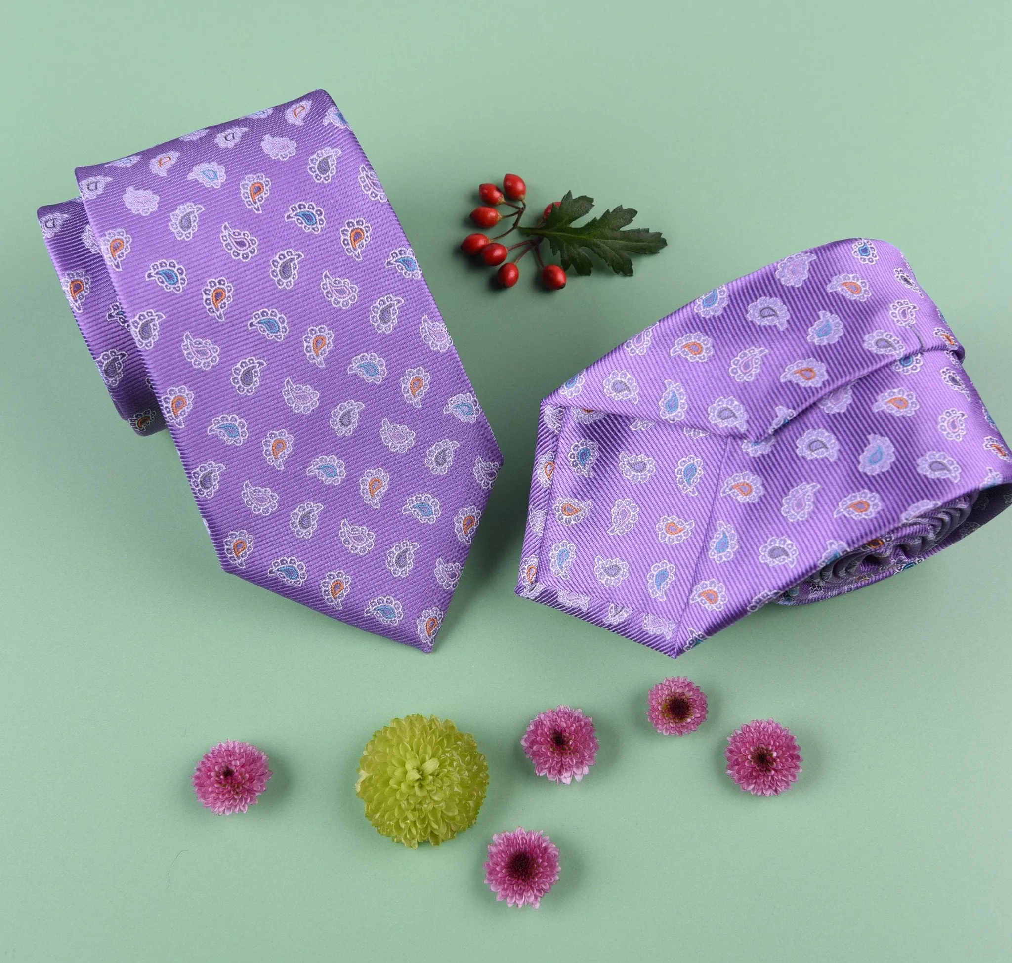 Multi-Coloured Designer Floral Paisley Purple Luxury Woven Tie 3"