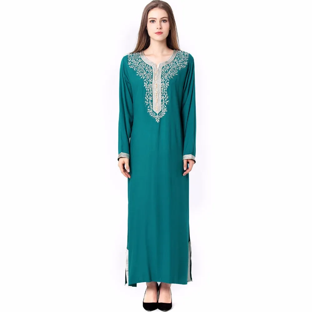 Muslim women Long sleeve hijab Dress maxi abaya jalabiya islamic women dress clothing robe kaftan Moroccan fashion embroidey1631