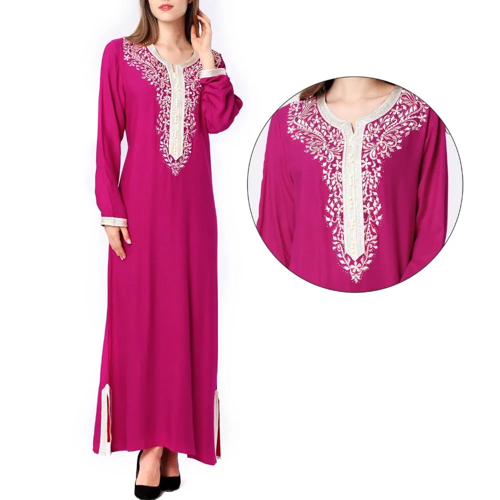 Muslim women Long sleeve hijab Dress maxi abaya jalabiya islamic women dress clothing robe kaftan Moroccan fashion embroidey1631