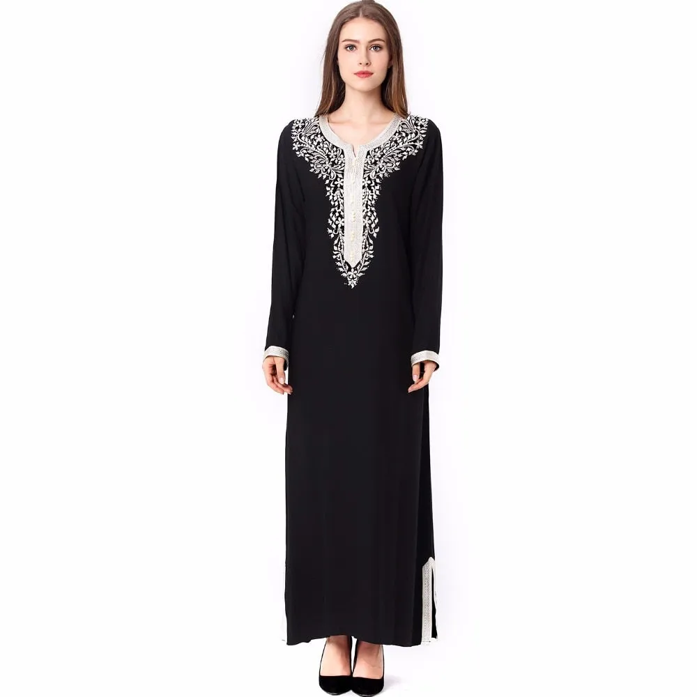 Muslim women Long sleeve hijab Dress maxi abaya jalabiya islamic women dress clothing robe kaftan Moroccan fashion embroidey1631