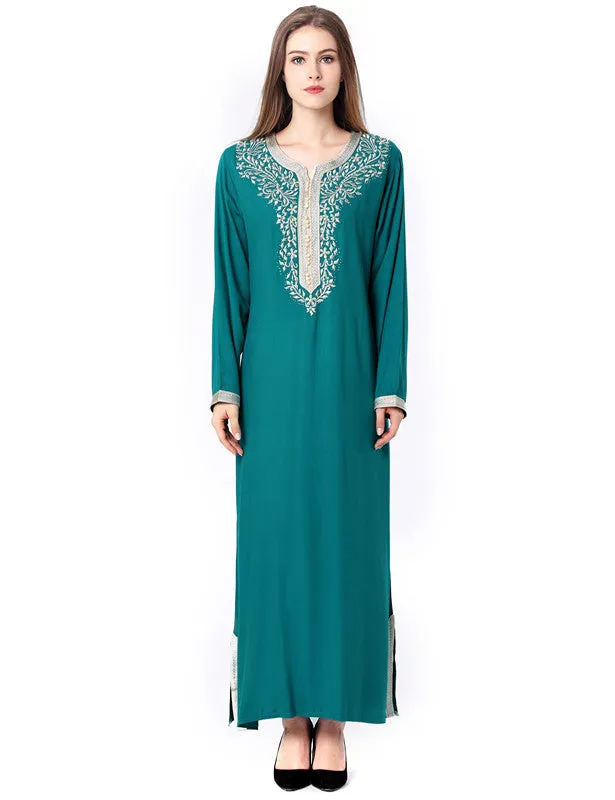 Muslim women Long sleeve hijab Dress maxi abaya jalabiya islamic women dress clothing robe kaftan Moroccan fashion embroidey1631