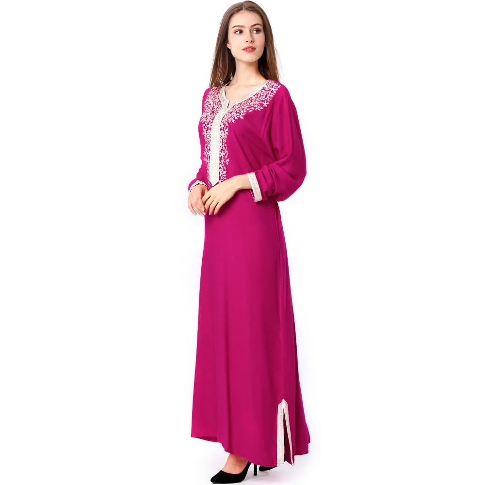 Muslim women Long sleeve hijab Dress maxi abaya jalabiya islamic women dress clothing robe kaftan Moroccan fashion embroidey1631