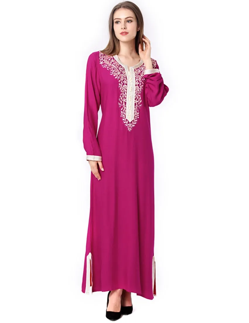 Muslim women Long sleeve hijab Dress maxi abaya jalabiya islamic women dress clothing robe kaftan Moroccan fashion embroidey1631