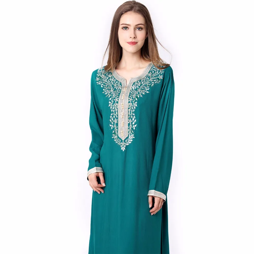 Muslim women Long sleeve hijab Dress maxi abaya jalabiya islamic women dress clothing robe kaftan Moroccan fashion embroidey1631