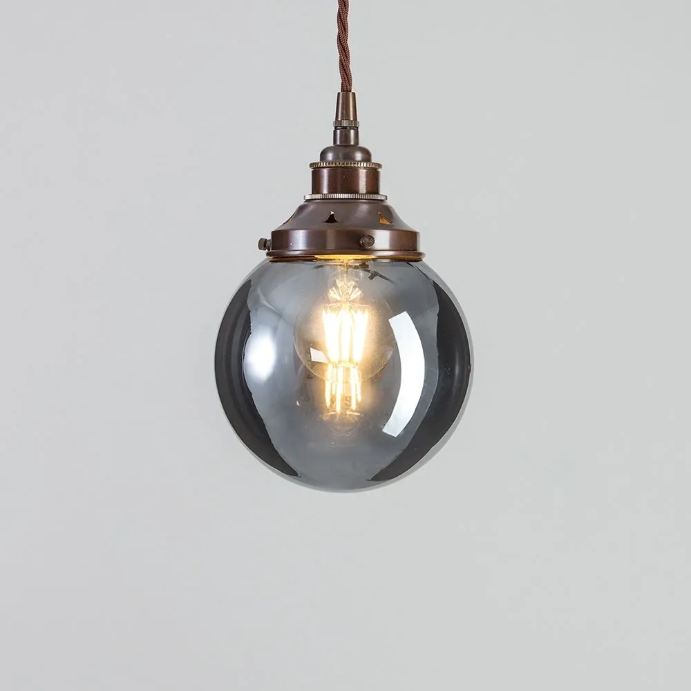 Old School Electric Globe blown glass pendant light - smoked