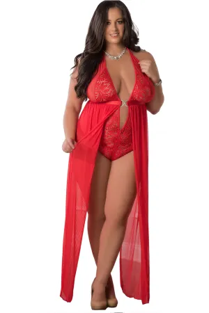 One Piece Red Zipper Crotch Teddy Gown