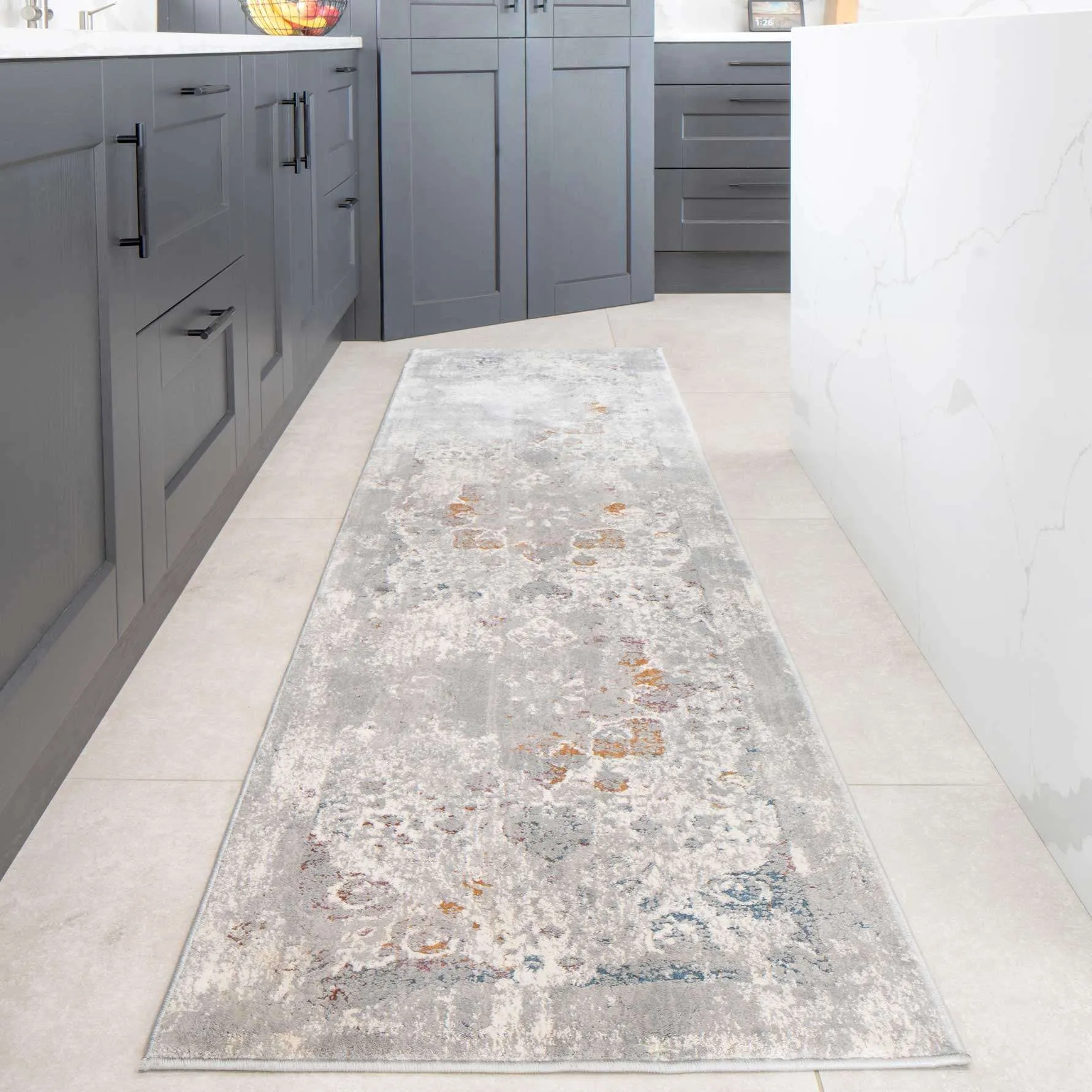 Ornate Soft Grey Distressed Medallion Living Room Rug - Meredith