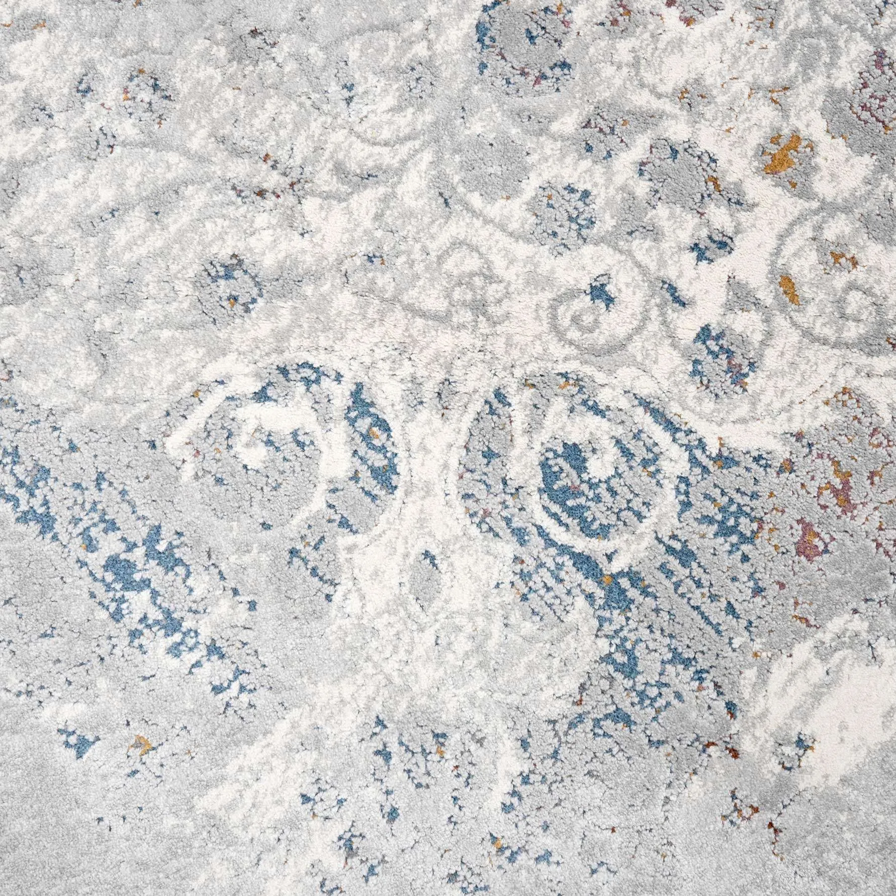 Ornate Soft Grey Distressed Medallion Living Room Rug - Meredith