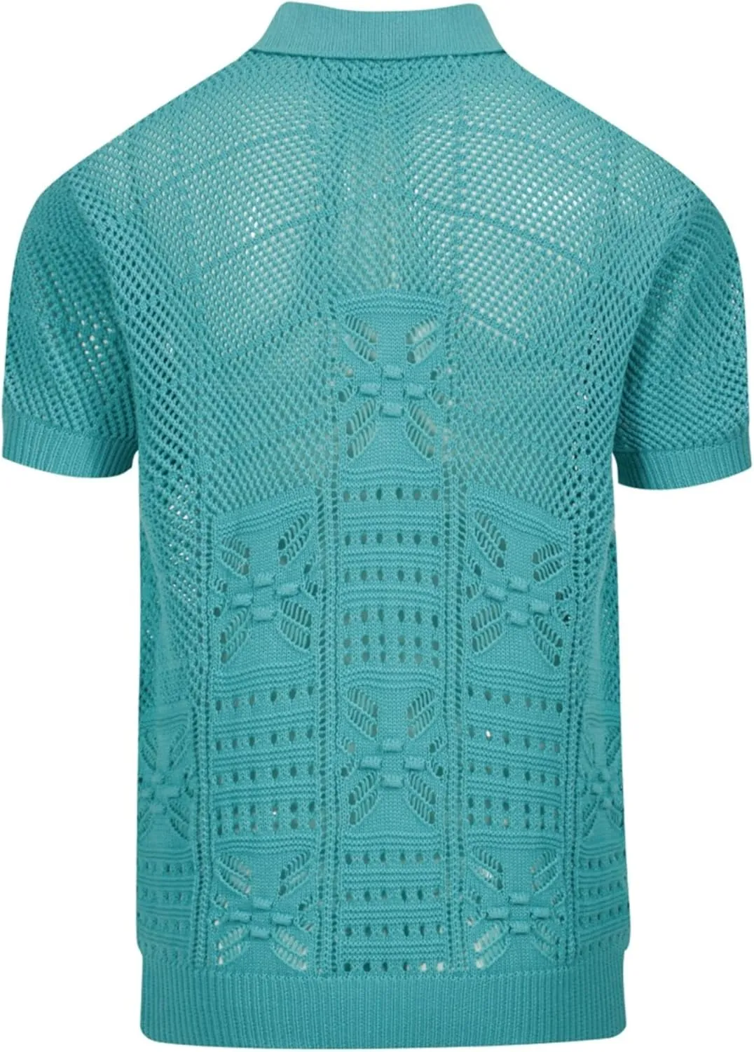 OXKNIT Men's Knitted Polo Shirts Short Sleeve Textured Hollow-Out Emerald Green Summer Shirt