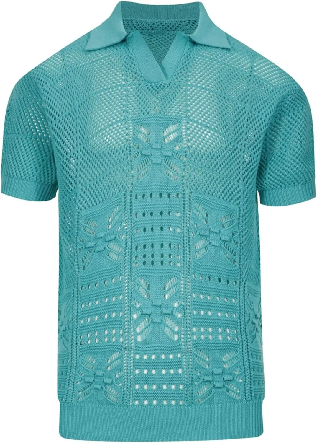OXKNIT Men's Knitted Polo Shirts Short Sleeve Textured Hollow-Out Emerald Green Summer Shirt