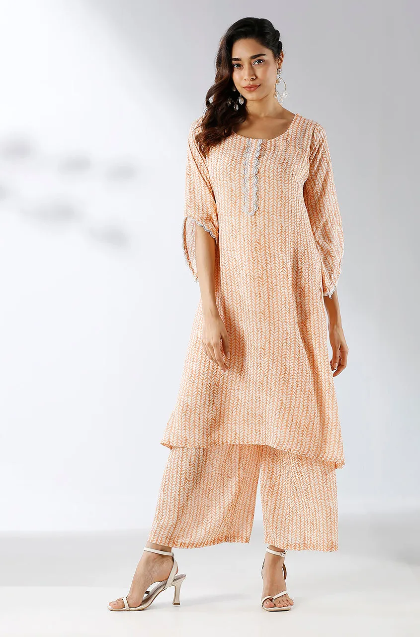 Peach Stripped  Printed Two Piece Set