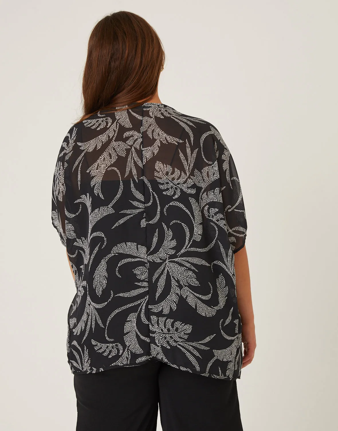 Plus Size Dotted Leaf Chiffon Cardigan