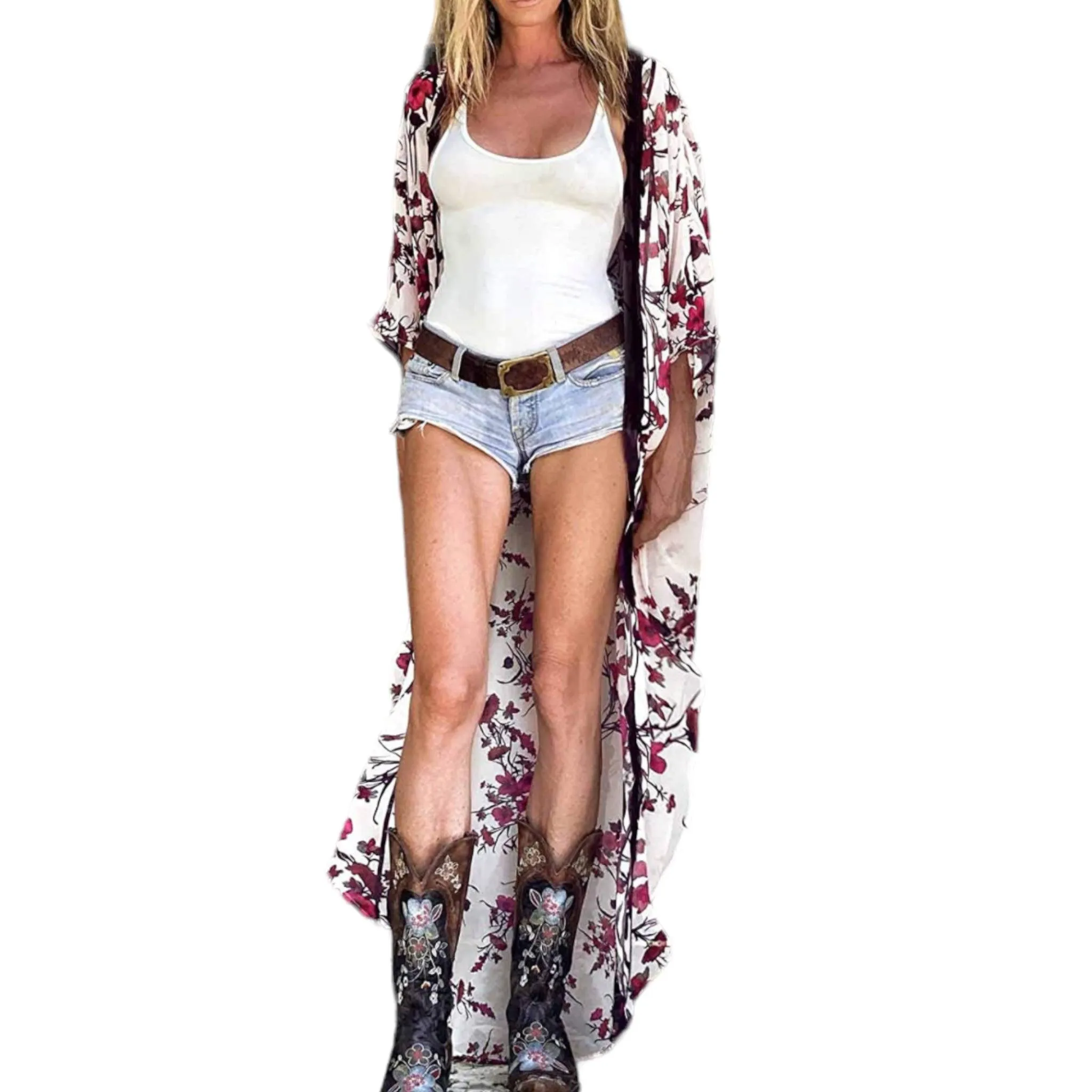 Plus Size Floral Long Kimono Robe