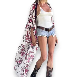 Plus Size Floral Long Kimono Robe
