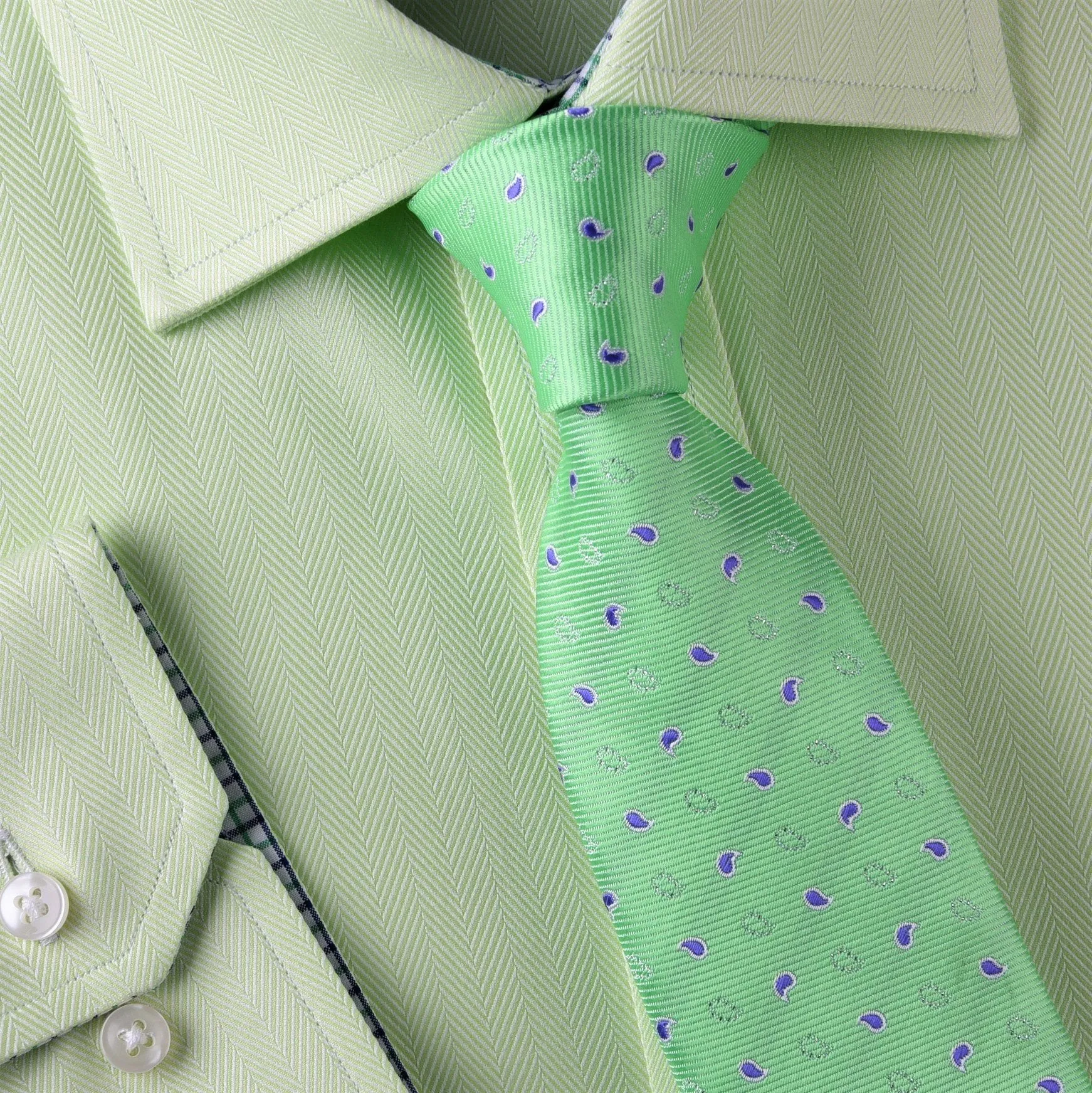 Purple Ego Paisley Droplet Hollow Green Contrast Woven Tie 3"