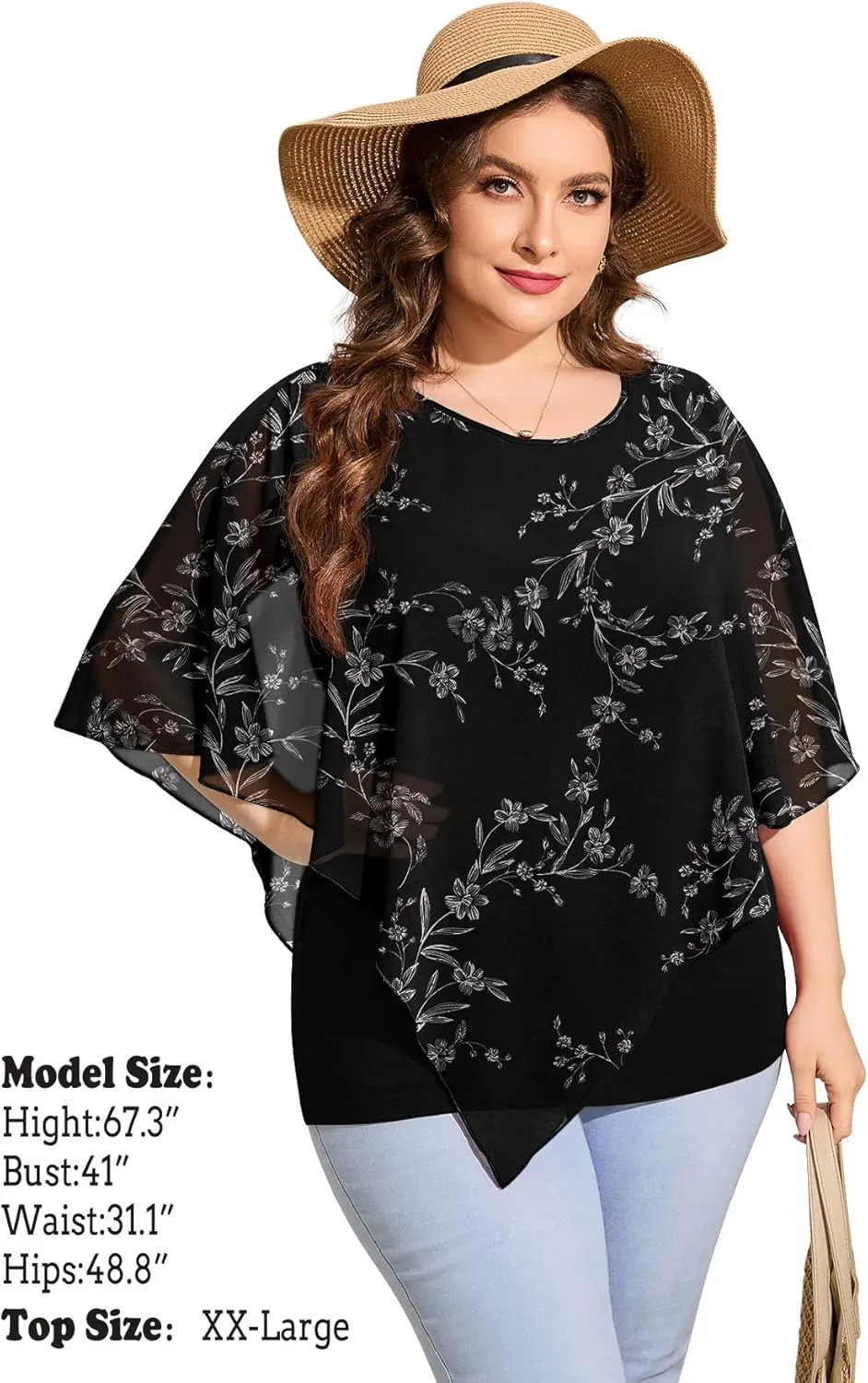 QIXING Women's Summer Casual Loose Chiffon Flowy Tops Elegant Blouses
