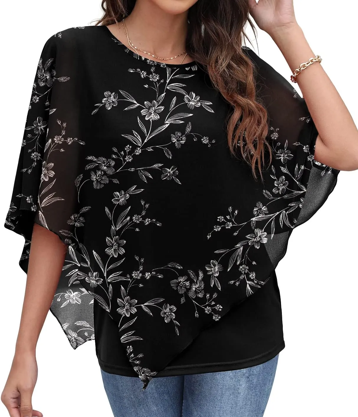 QIXING Women's Summer Casual Loose Chiffon Flowy Tops Elegant Blouses