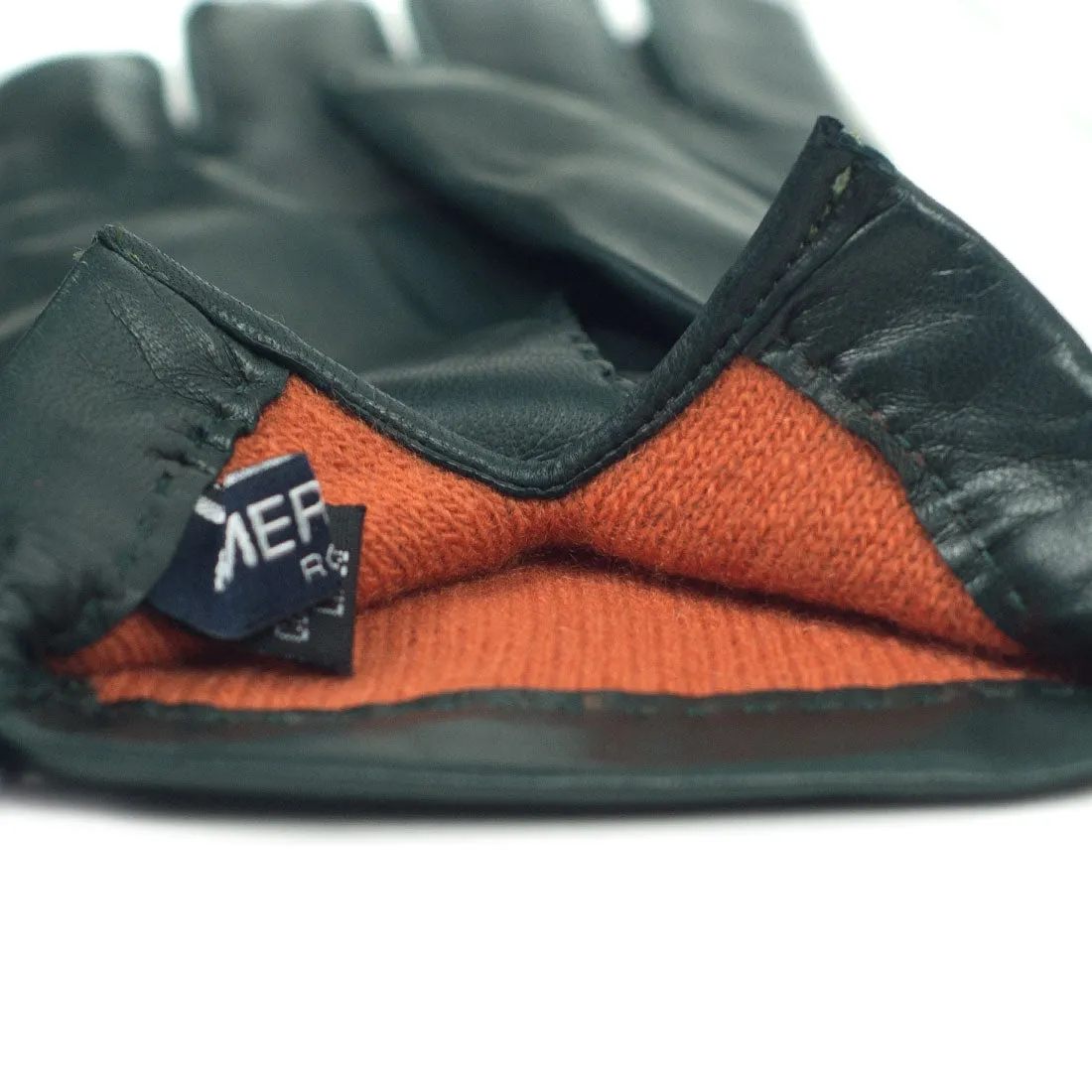 Racing green lambskin gloves, cashmere lining